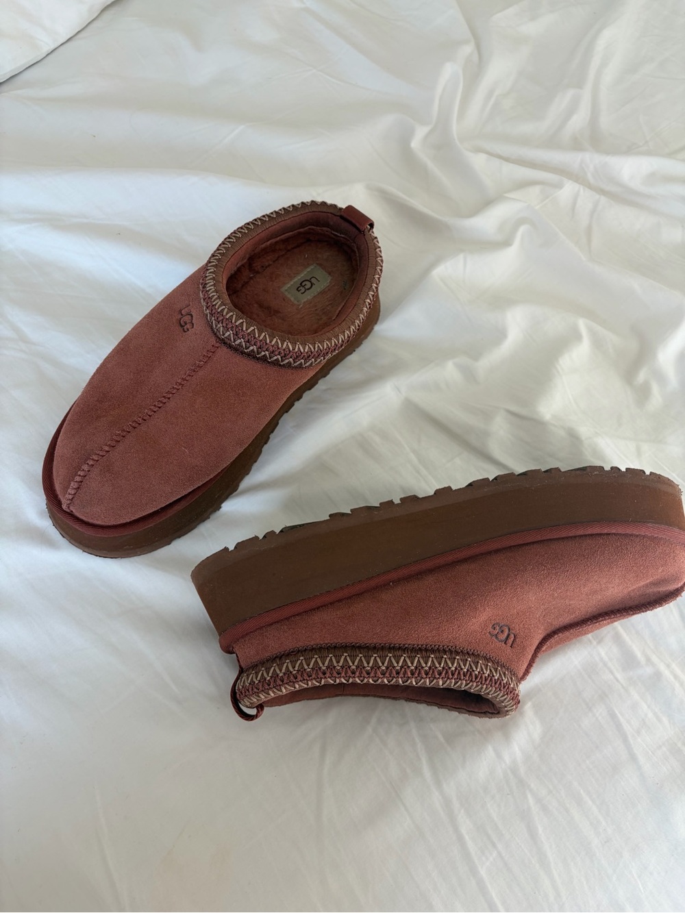 UGG Women’s Slip-On Platform Suede Slippers in Dusty Rose Brown